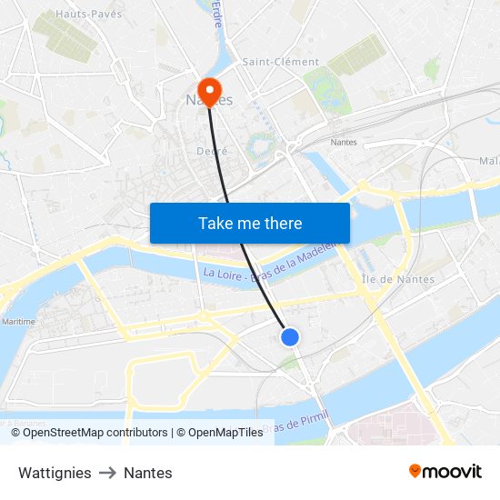 Wattignies to Nantes map