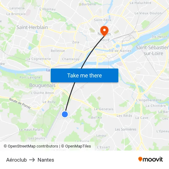 Aéroclub to Nantes map