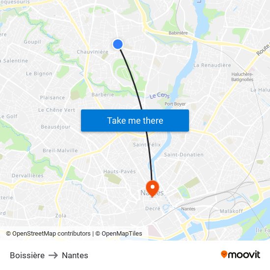 Boissière to Nantes map
