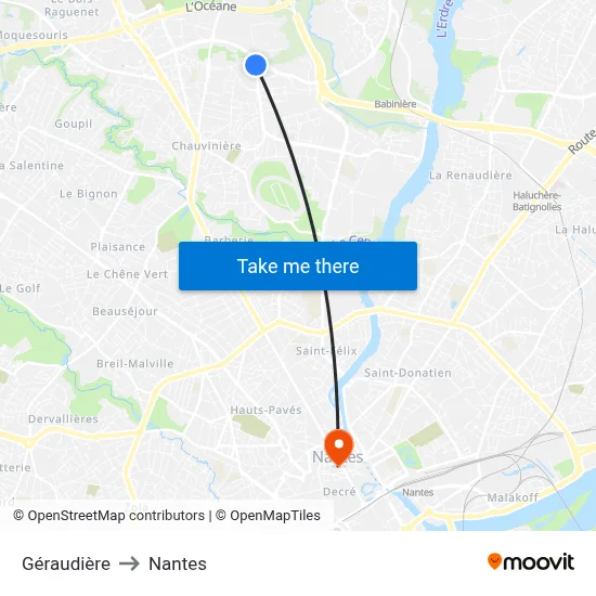 Géraudière to Nantes map
