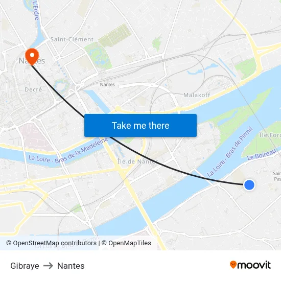 Gibraye to Nantes map