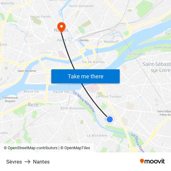 Sèvres to Nantes map