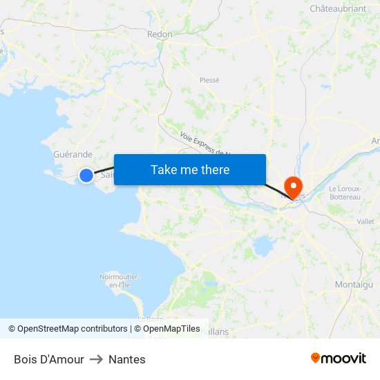 Bois D'Amour to Nantes map