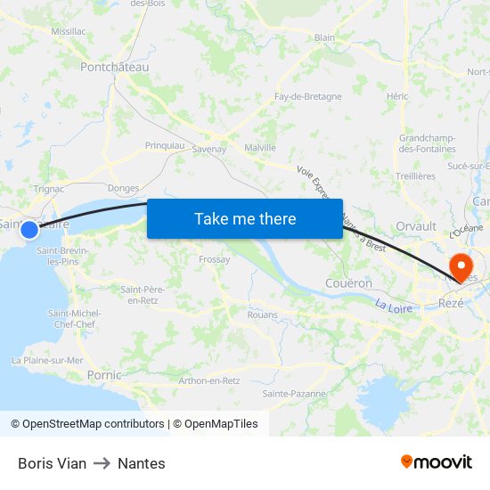 Boris Vian to Nantes map