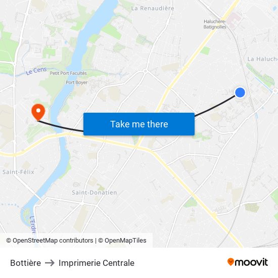 Bottière to Imprimerie Centrale map