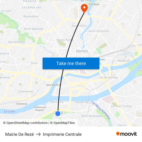 Mairie De Rezé to Imprimerie Centrale map