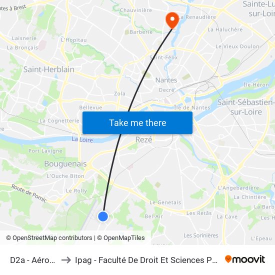 D2a - Aéroport to Ipag - Faculté De Droit Et Sciences Politiques map