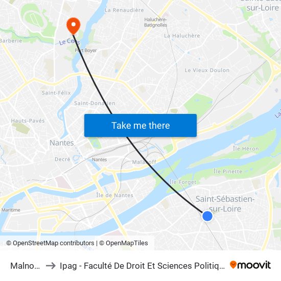 Malnoue to Ipag - Faculté De Droit Et Sciences Politiques map