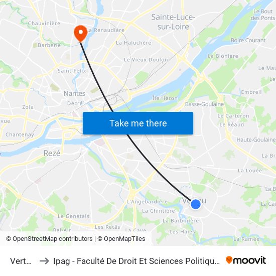 Vertou to Ipag - Faculté De Droit Et Sciences Politiques map