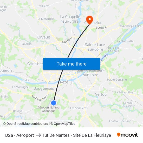 D2a - Aéroport to Iut De Nantes - Site De La Fleuriaye map