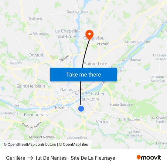 Garillère to Iut De Nantes - Site De La Fleuriaye map