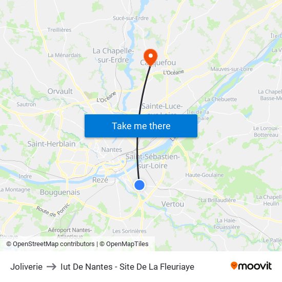 Joliverie to Iut De Nantes - Site De La Fleuriaye map