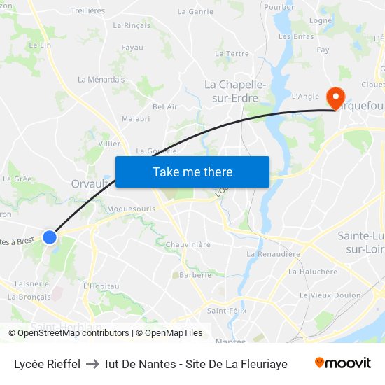 Lycée Rieffel to Iut De Nantes - Site De La Fleuriaye map