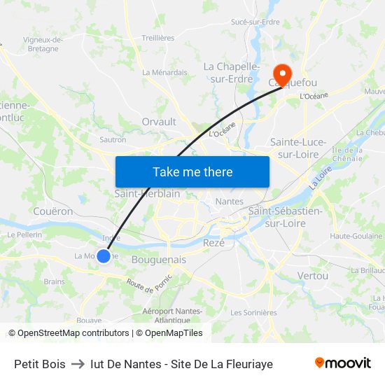 Petit Bois to Iut De Nantes - Site De La Fleuriaye map