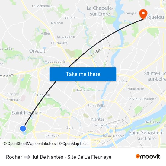 Rocher to Iut De Nantes - Site De La Fleuriaye map