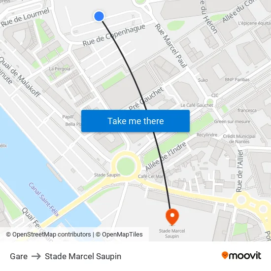 Gare to Stade Marcel Saupin map