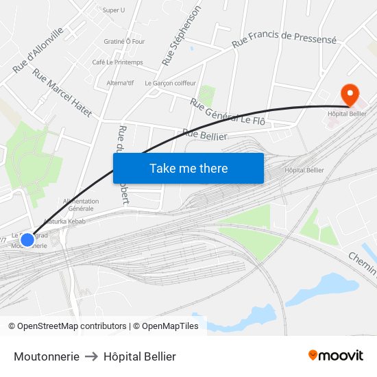 Moutonnerie to Hôpital Bellier map