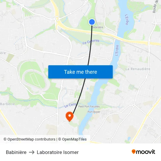 Babinière to Laboratoire Isomer map
