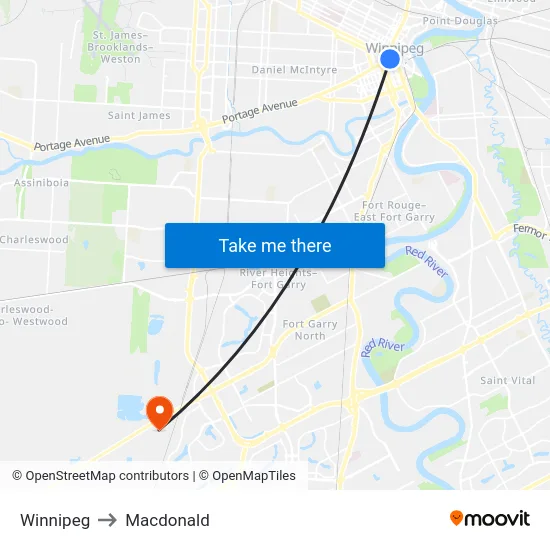 Winnipeg to Macdonald map
