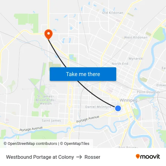 Westbound Portage at Colony to Rosser map