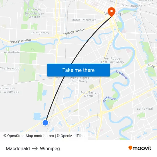 Macdonald to Winnipeg map