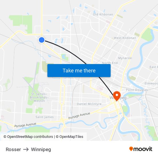 Rosser to Winnipeg map