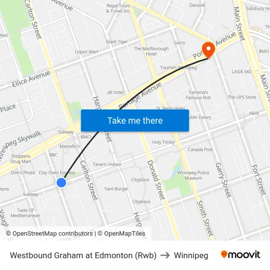 Westbound Graham at Edmonton (Rwb) to Winnipeg map