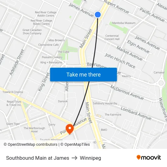 Southbound Main at James to Winnipeg map