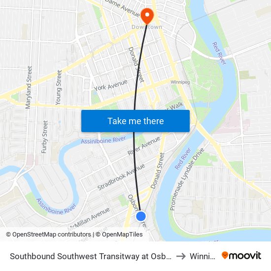 Southbound Southwest Transitway at Osborne Station to Winnipeg map