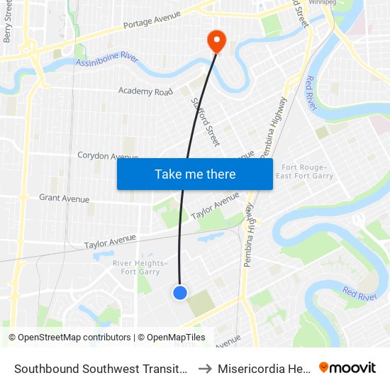Southbound Southwest Transitway at Seel Station to Misericordia Health Centre map