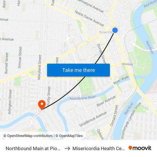 Northbound Main at Pioneer to Misericordia Health Centre map