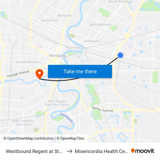 Westbound Regent at Stapon to Misericordia Health Centre map