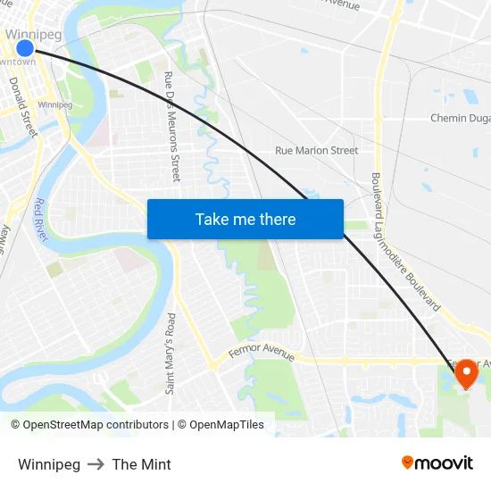 Winnipeg to The Mint map