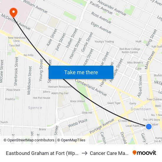 Eastbound Graham at Fort (Wpg Square) to Cancer Care Manitoba map