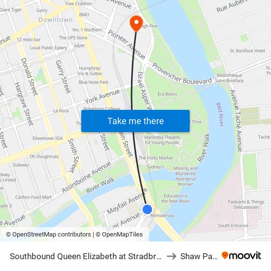 Southbound Queen Elizabeth at Stradbrook to Shaw Park map