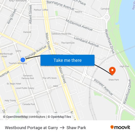 Westbound Portage at Garry to Shaw Park map