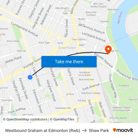 Westbound Graham at Edmonton (Rwb) to Shaw Park map