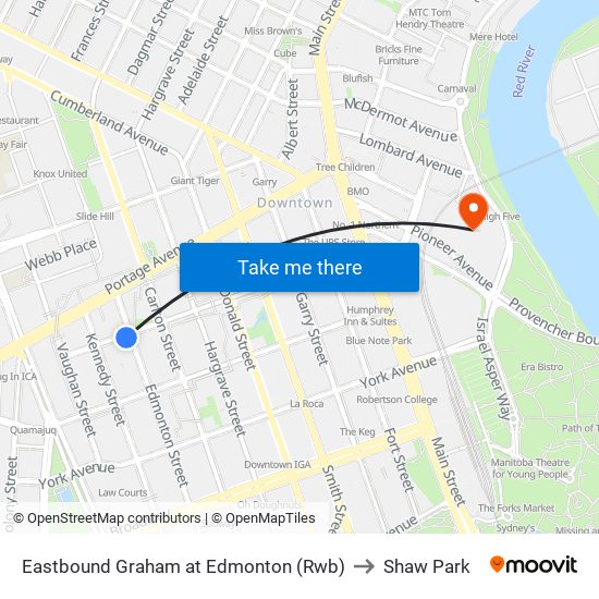Eastbound Graham at Edmonton (Rwb) to Shaw Park map