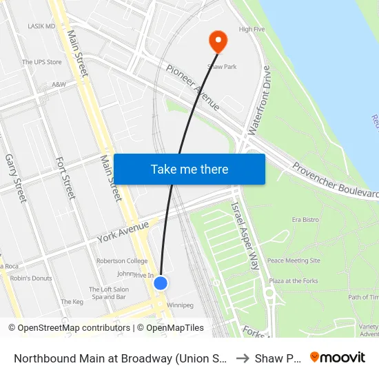 Northbound Main at Broadway (Union Station) to Shaw Park map