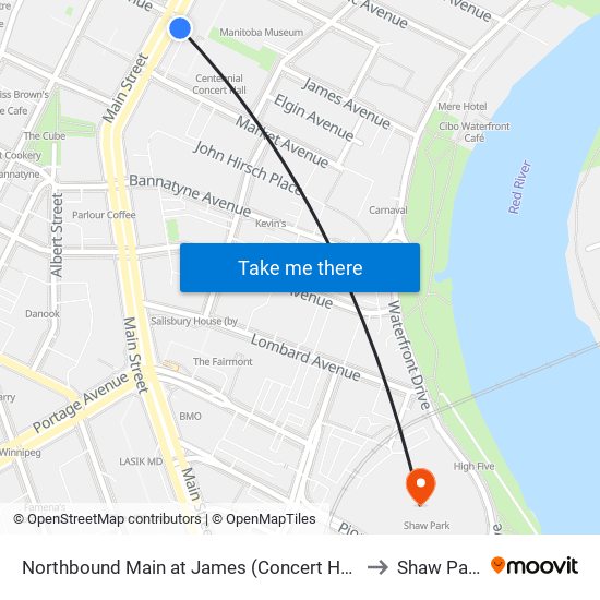 Northbound Main at James (Concert Hall) to Shaw Park map