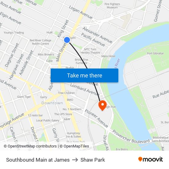 Southbound Main at James to Shaw Park map