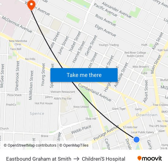 Eastbound Graham at Smith to Children’S Hospital map