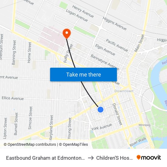 Eastbound Graham at Edmonton (Rwb) to Children’S Hospital map