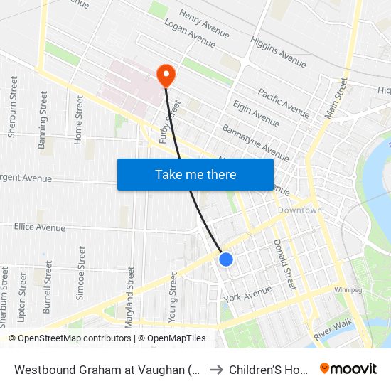 Westbound Graham at Vaughan (The Bay) to Children’S Hospital map