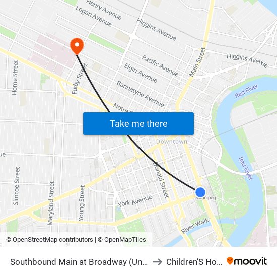 Southbound Main at Broadway (Union Station) to Children’S Hospital map