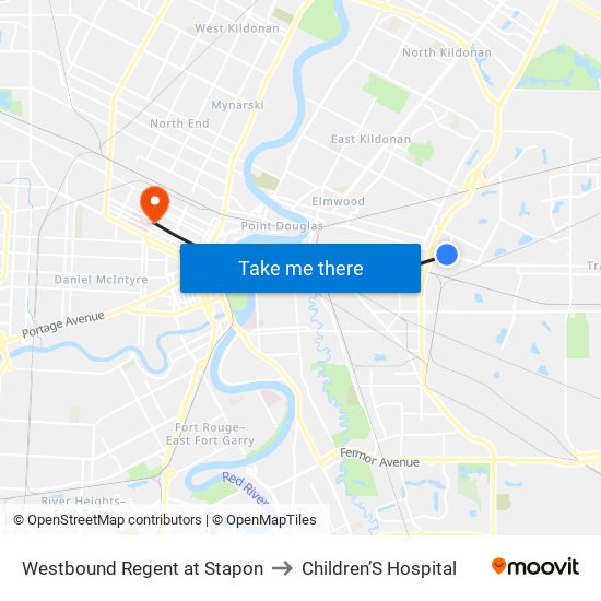 Westbound Regent at Stapon to Children’S Hospital map