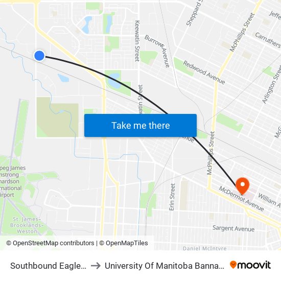 Southbound Eagle at Eagle to University Of Manitoba Bannatyne Campus map