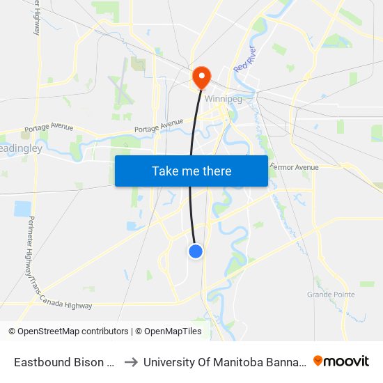 Eastbound Bison at Barnes to University Of Manitoba Bannatyne Campus map