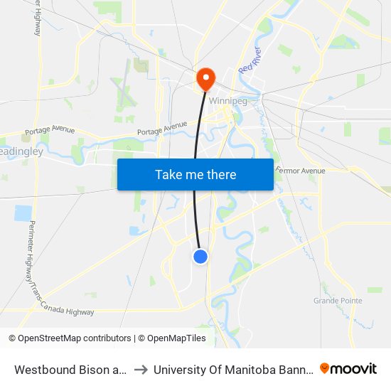 Westbound Bison at Markham to University Of Manitoba Bannatyne Campus map