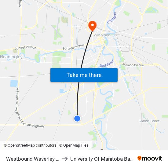 Westbound Waverley at Eaglewood to University Of Manitoba Bannatyne Campus map